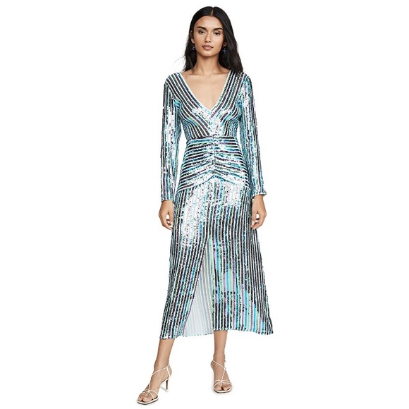 🆕 RIXO Emmy Dress in Multi Stripe Sequins - Picture 3 of 6